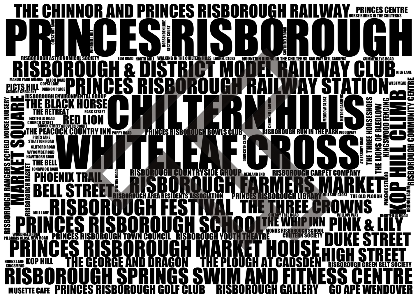 Princes Risborough - Premium Typographic Word Cloud Prints, Posters & Gifts