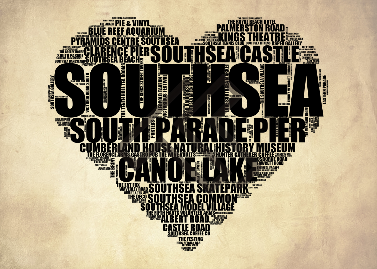 Southsea - Premium Typographic Word Cloud Prints, Posters & Gifts