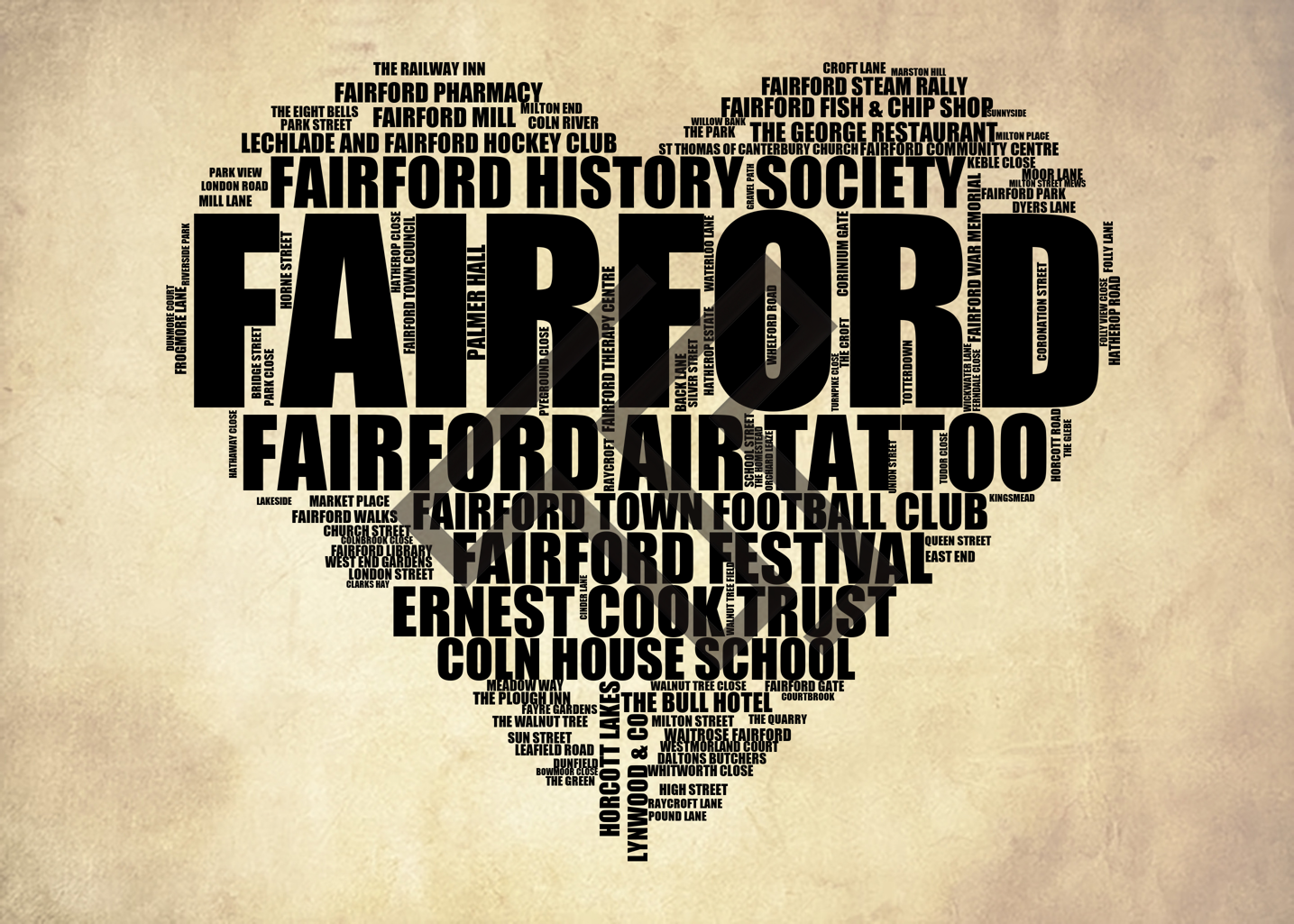 Fairford - Premium Typographic Word Cloud Prints, Posters & Gifts