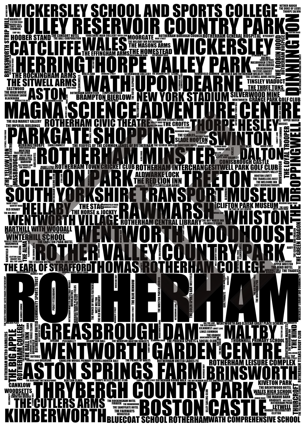 Rotherham - Premium Typographic Word Cloud Prints, Posters & Gifts