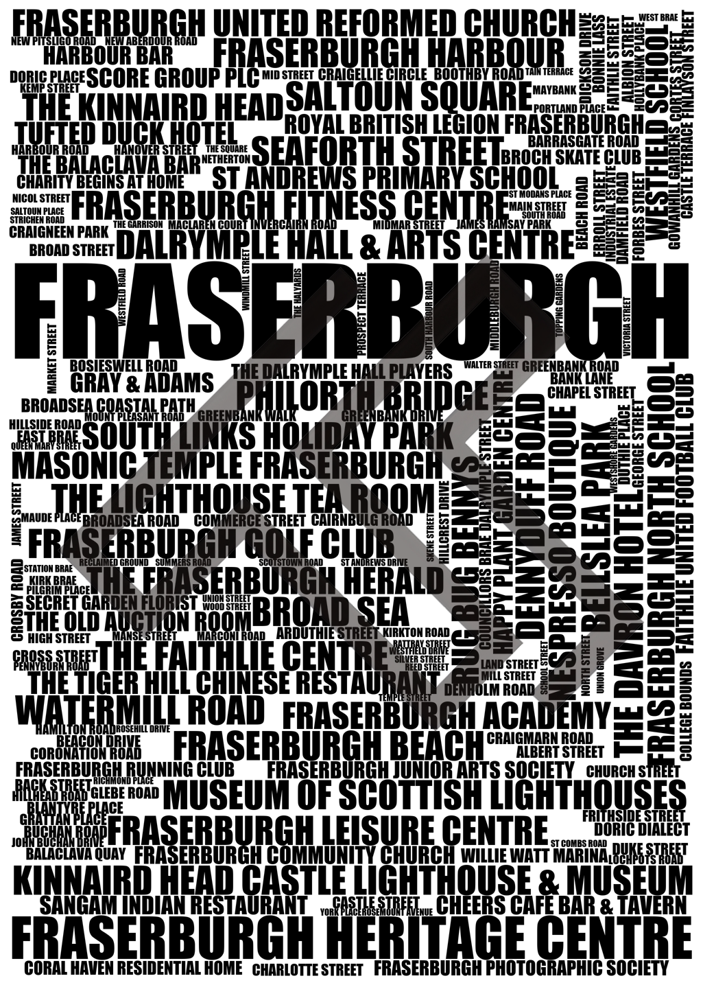 Fraserburgh - Premium Typographic Word Cloud Prints, Posters & Gifts