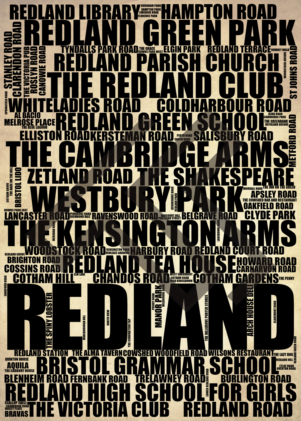 Redland - Premium Typographic Word Cloud Prints, Posters & Gifts