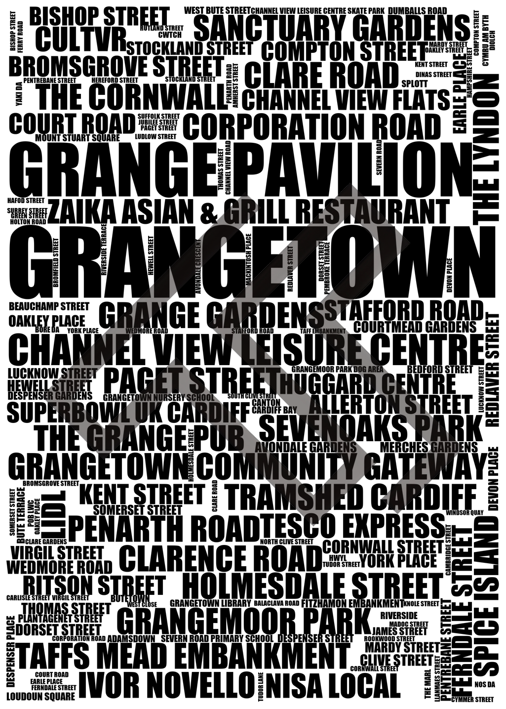 Grangetown - Premium Typographic Word Cloud Prints, Posters & Gifts