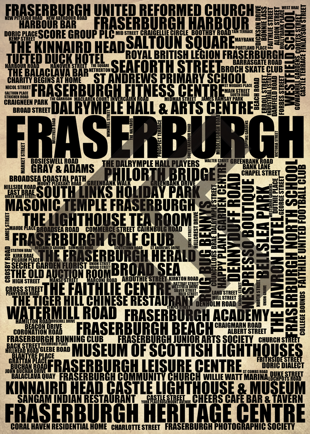 Fraserburgh - Premium Typographic Word Cloud Prints, Posters & Gifts