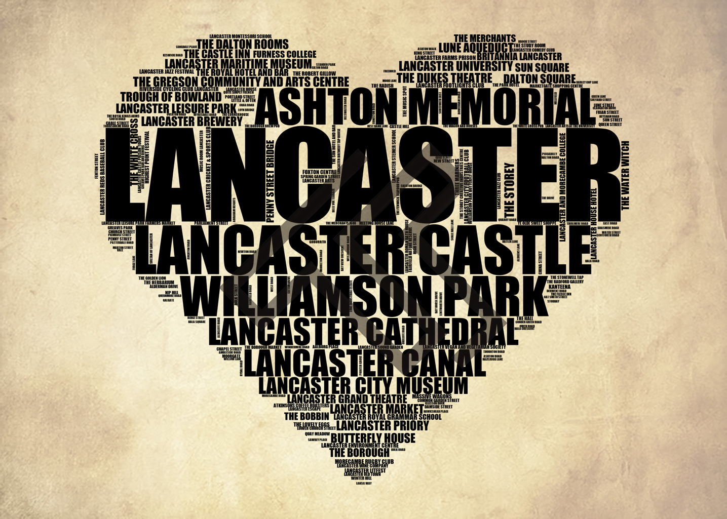 Lancaster - Premium Typographic Word Cloud Prints, Posters & Gifts