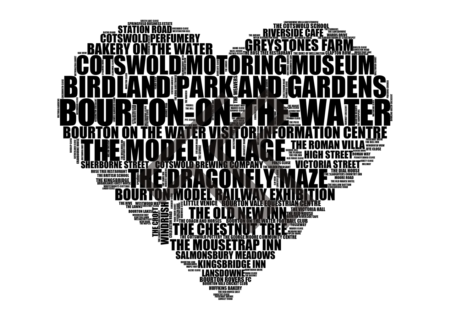 Bourton-on-the-Water - Premium Typographic Word Cloud Prints, Posters & Gifts