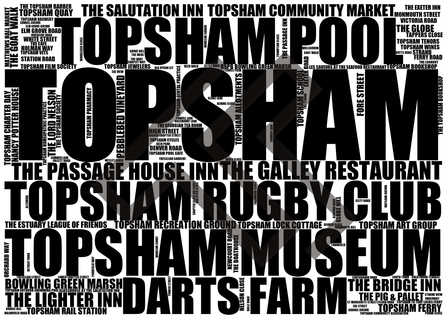 Topsham - Premium Typographic Word Cloud Prints, Posters & Gifts