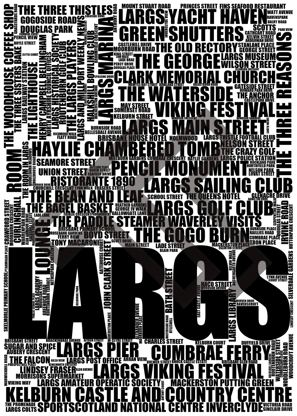 Largs - Premium Typographic Word Cloud Prints, Posters & Gifts