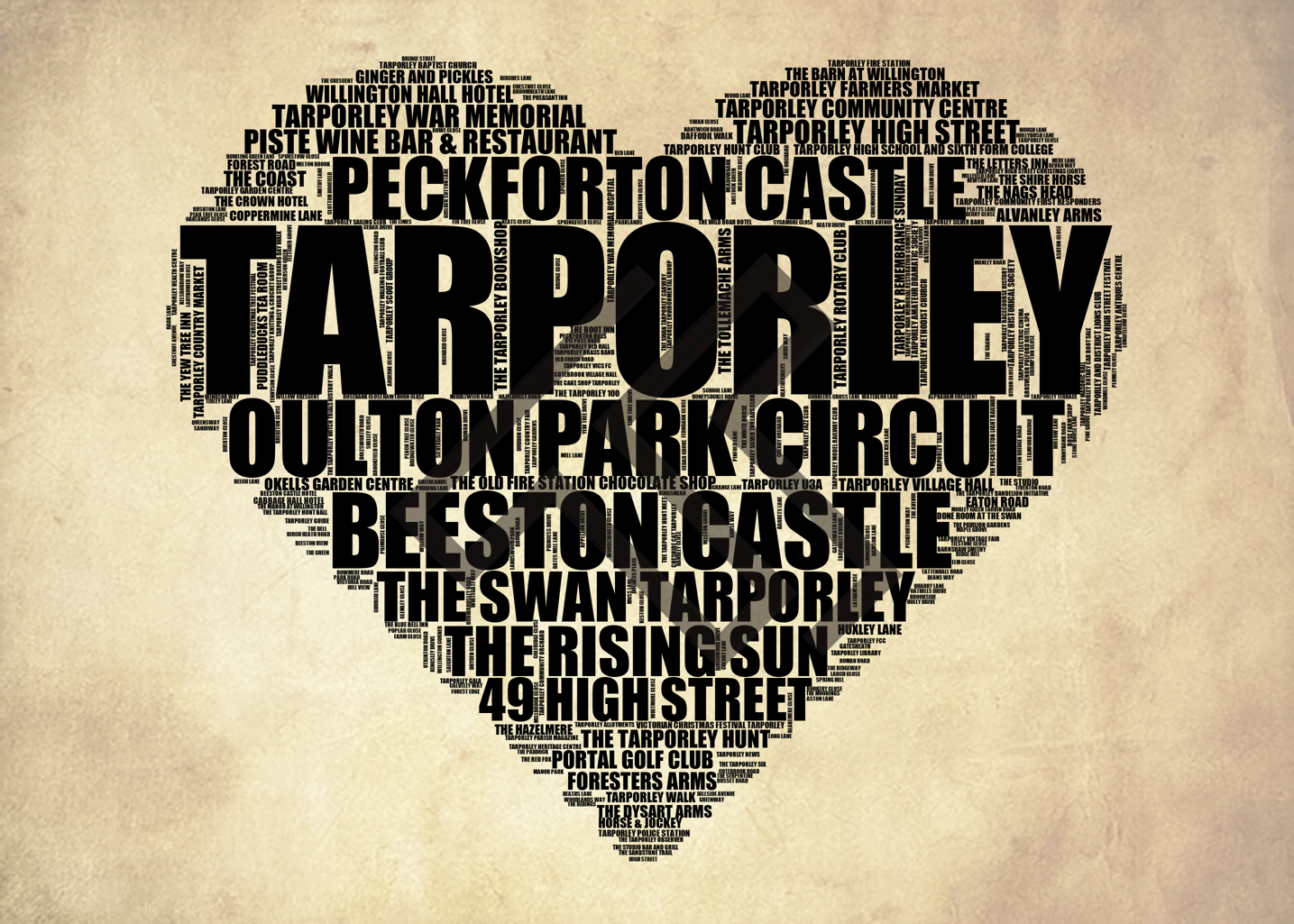 Tarporley - Premium Typographic Word Cloud Prints, Posters & Gifts