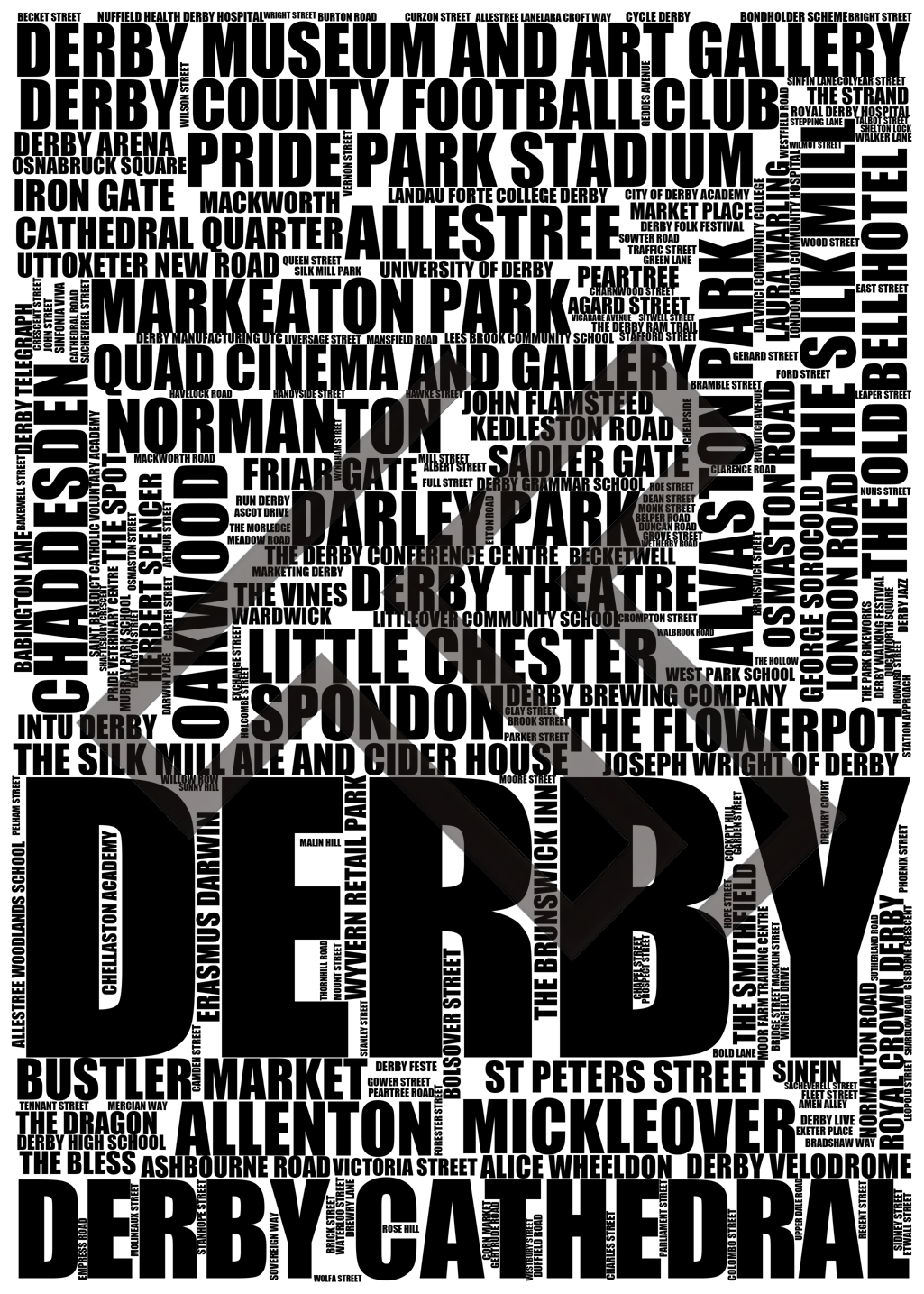 Derby - Premium Typographic Word Cloud Prints, Posters & Gifts