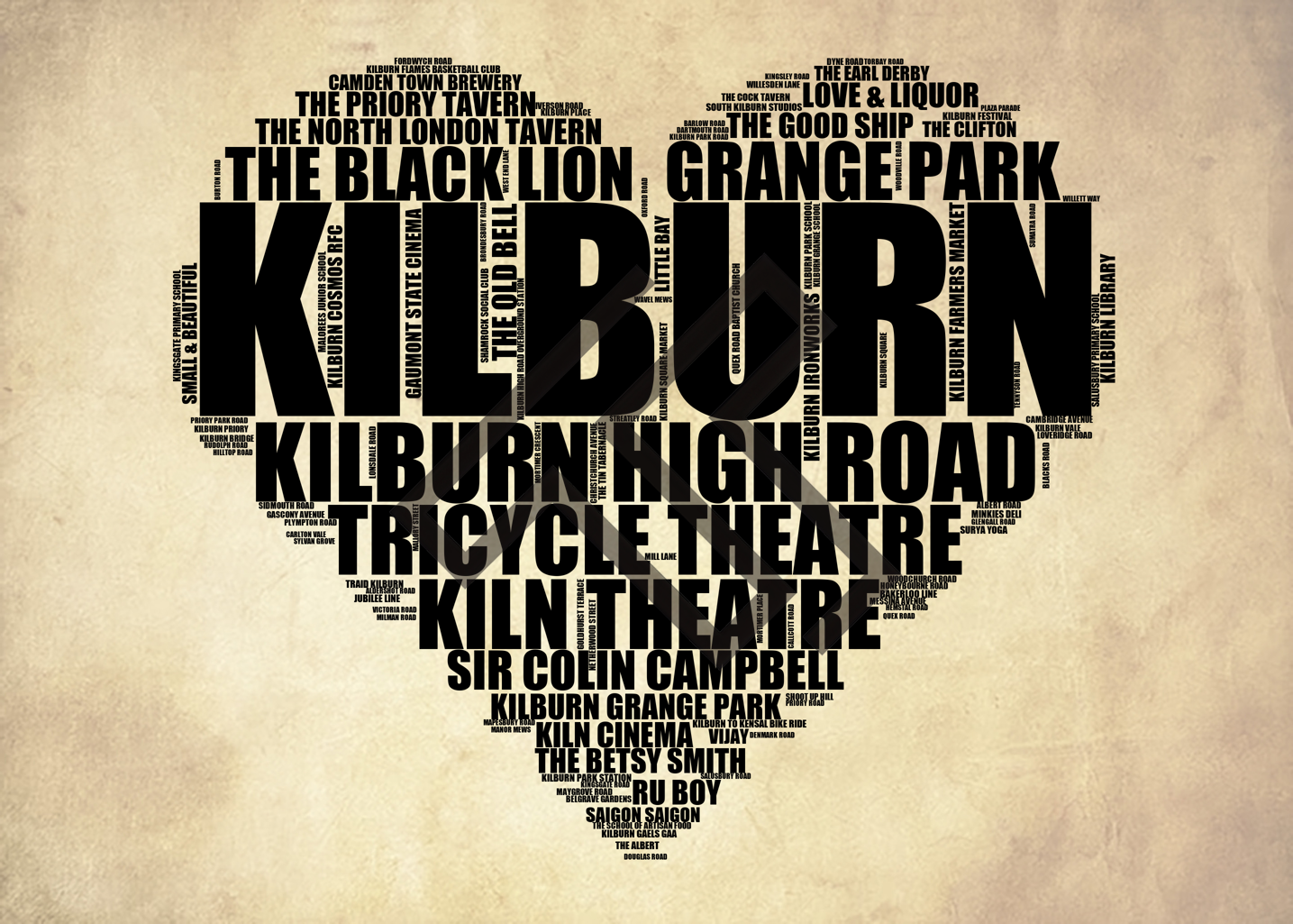 Kilburn - Premium Typographic Word Cloud Prints, Posters & Gifts