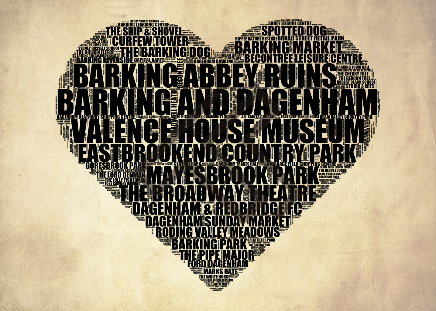 Barking and Dagenham - Premium Typographic Word Cloud Prints, Posters & Gifts