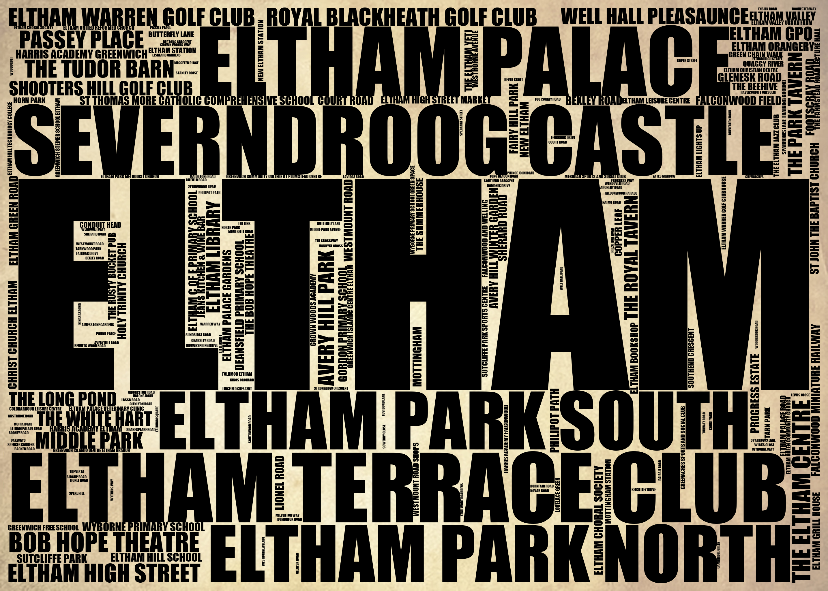 Eltham - Premium Typographic Word Cloud Prints, Posters & Gifts