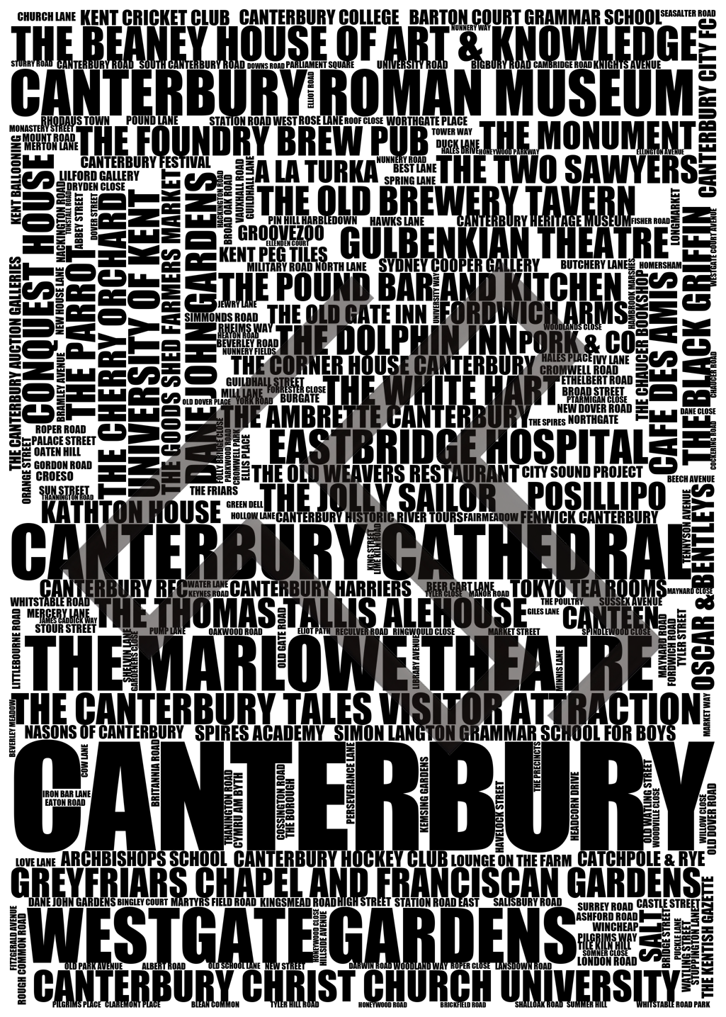 Canterbury - Premium Typographic Word Cloud Prints, Posters & Gifts