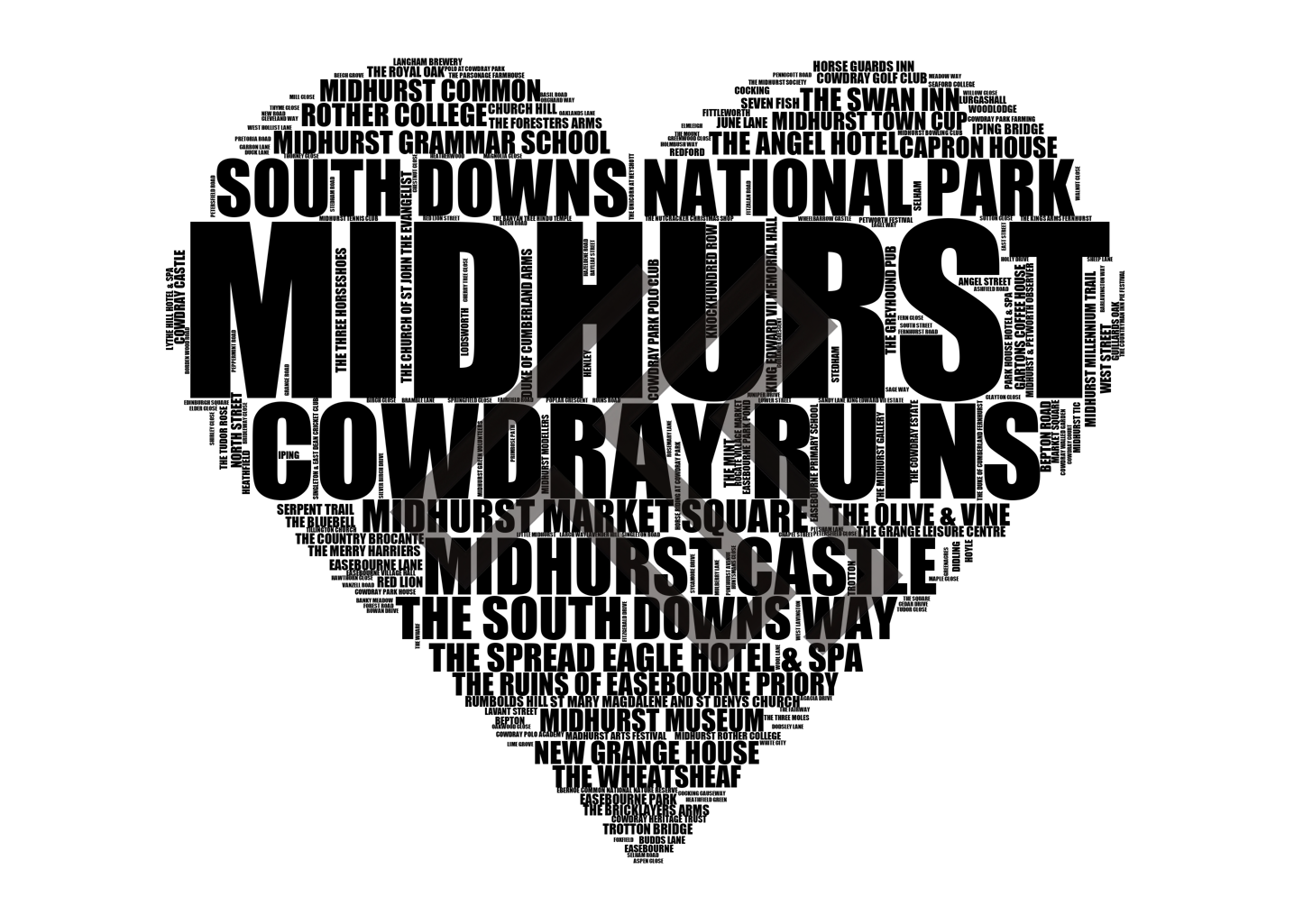 Midhurst - Premium Typographic Word Cloud Prints, Posters & Gifts