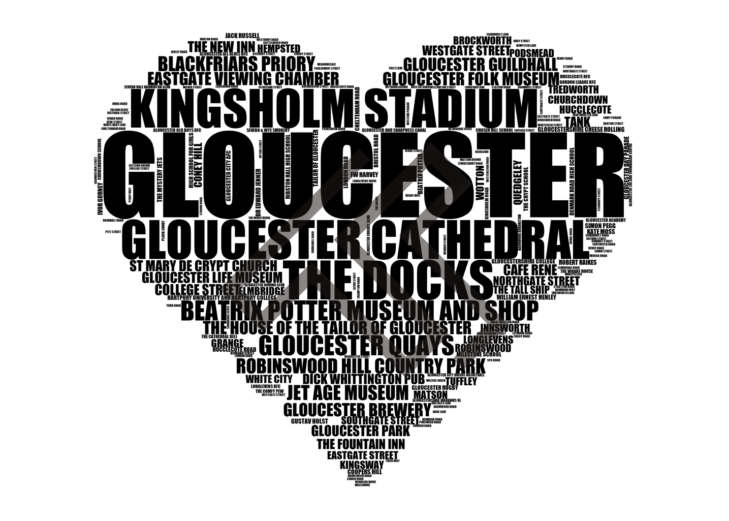 Gloucester - Premium Typographic Word Cloud Prints, Posters & Gifts