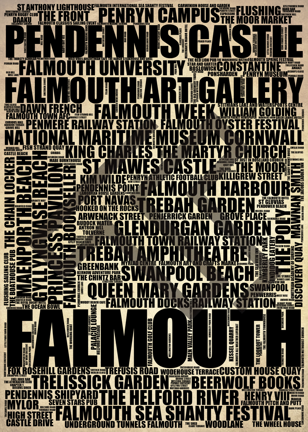 Falmouth - Premium Typographic Word Cloud Prints, Posters & Gifts