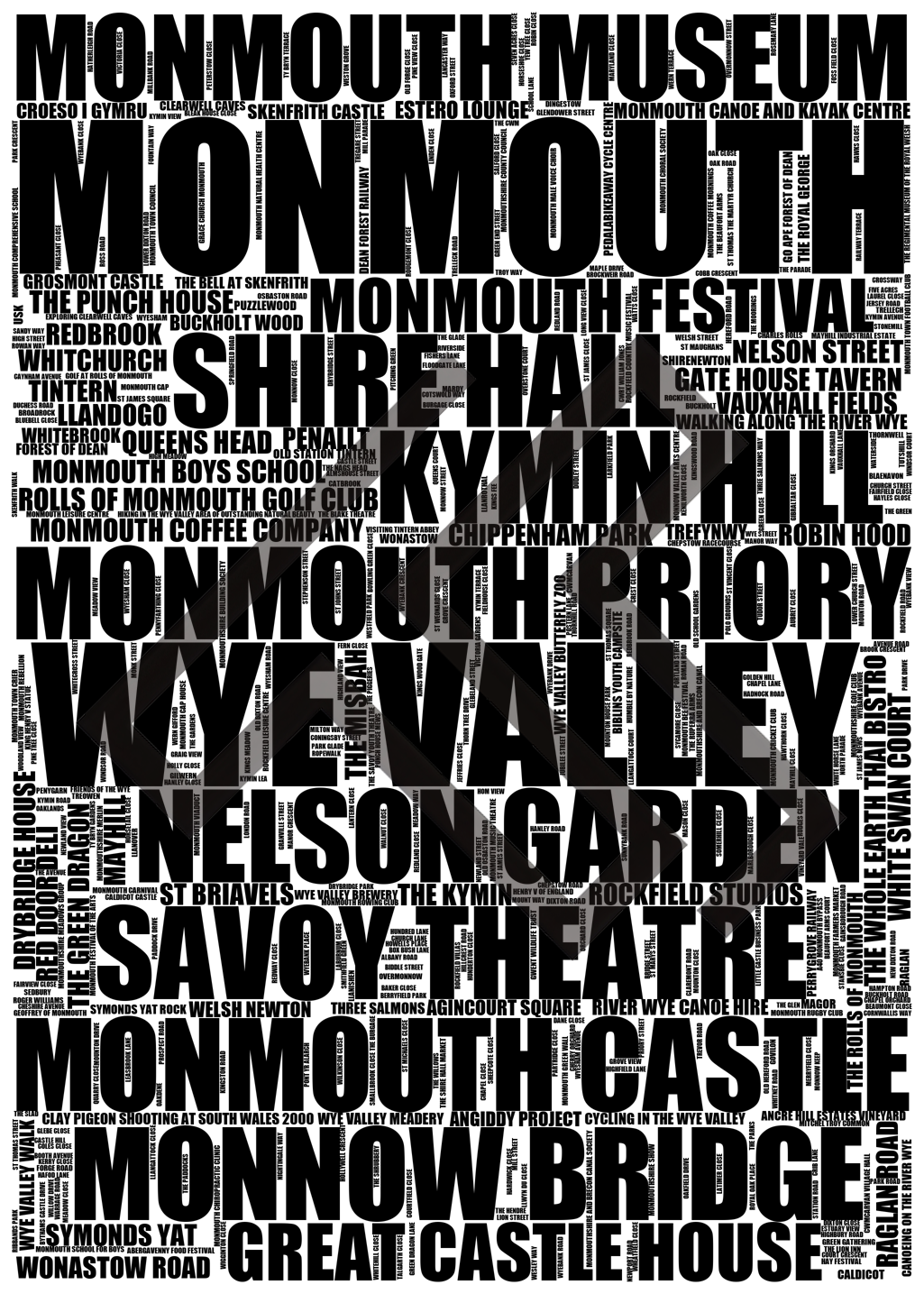 Monmouth - Premium Typographic Word Cloud Prints, Posters & Gifts