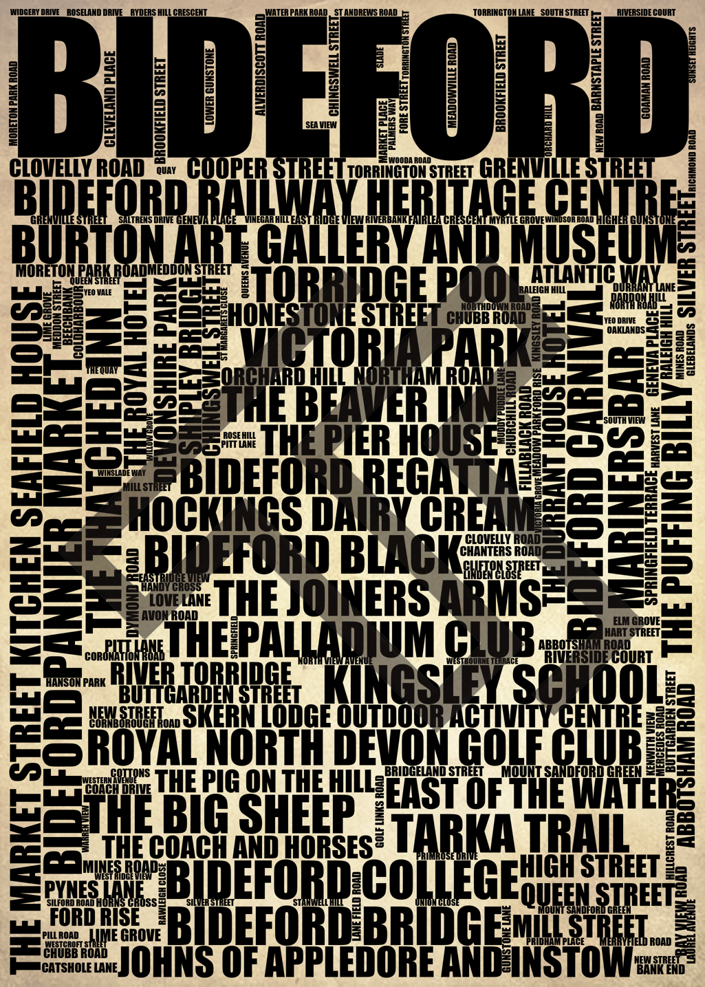 Bideford - Premium Typographic Word Cloud Prints, Posters & Gifts