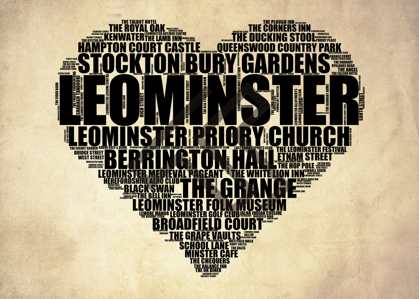 Leominster - Premium Typographic Word Cloud Prints, Posters & Gifts