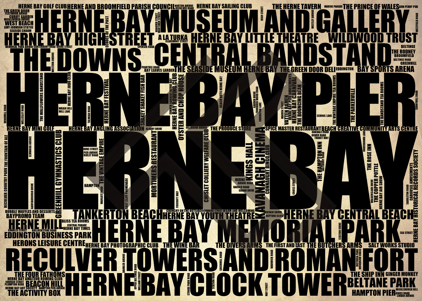 Herne Bay - Premium Typographic Word Cloud Prints, Posters & Gifts