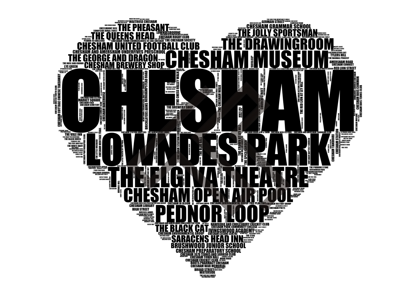 Chesham - Premium Typographic Word Cloud Prints, Posters & Gifts