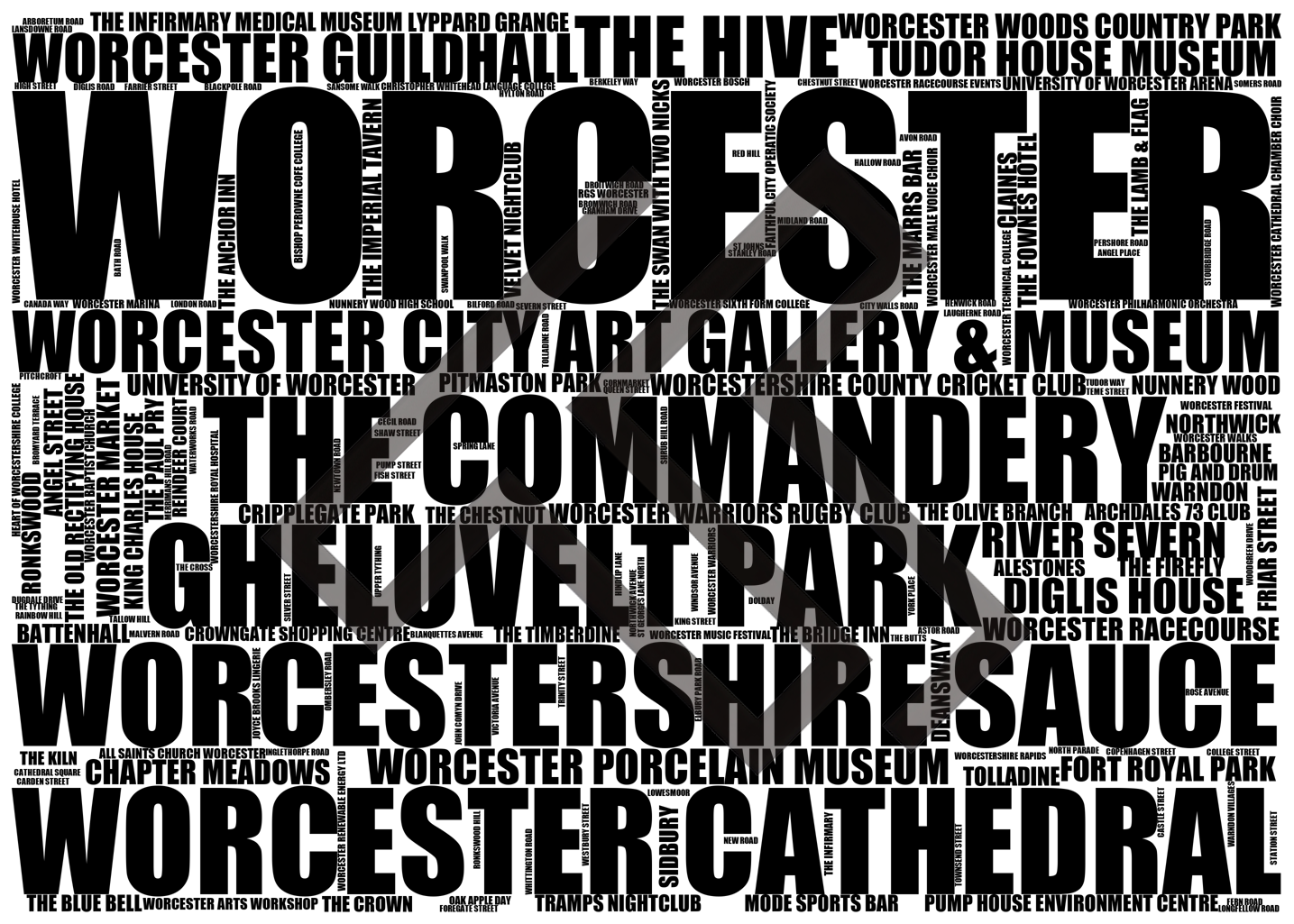 Worcester - Premium Typographic Word Cloud Prints, Posters & Gifts