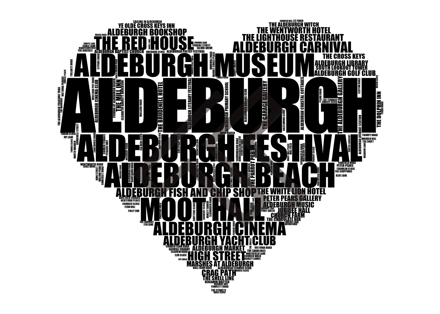 Aldeburgh - Premium Typographic Word Cloud Prints, Posters & Gifts