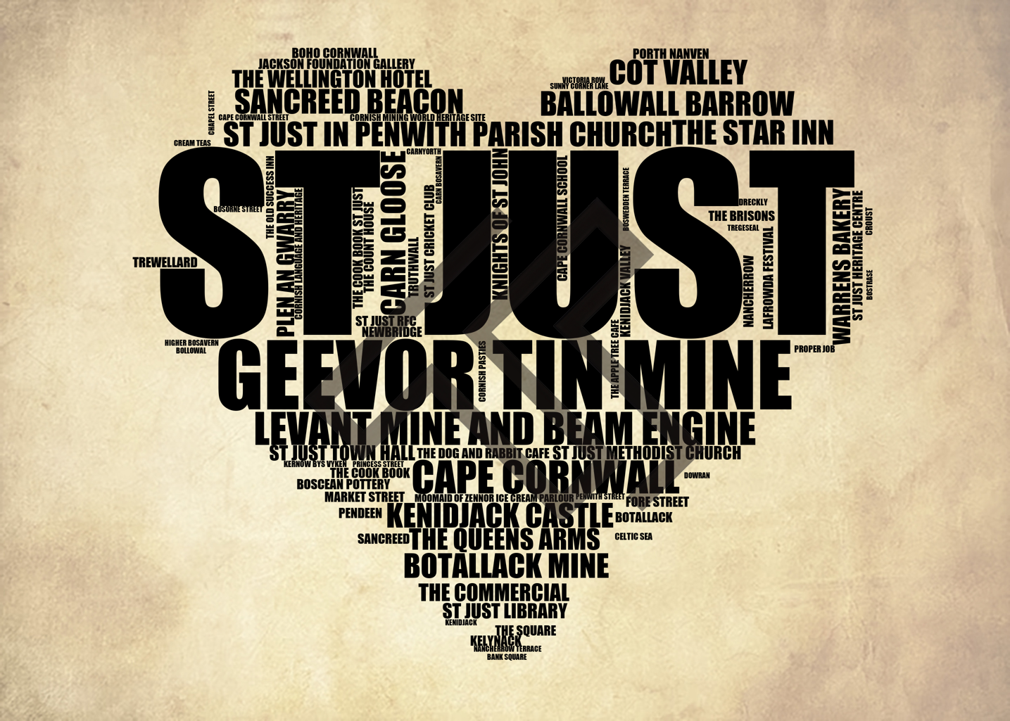 St Just - Premium Typographic Word Cloud Prints, Posters & Gifts