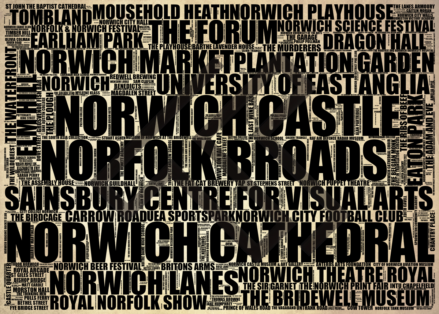 Norwich - Premium Typographic Word Cloud Prints, Posters & Gifts
