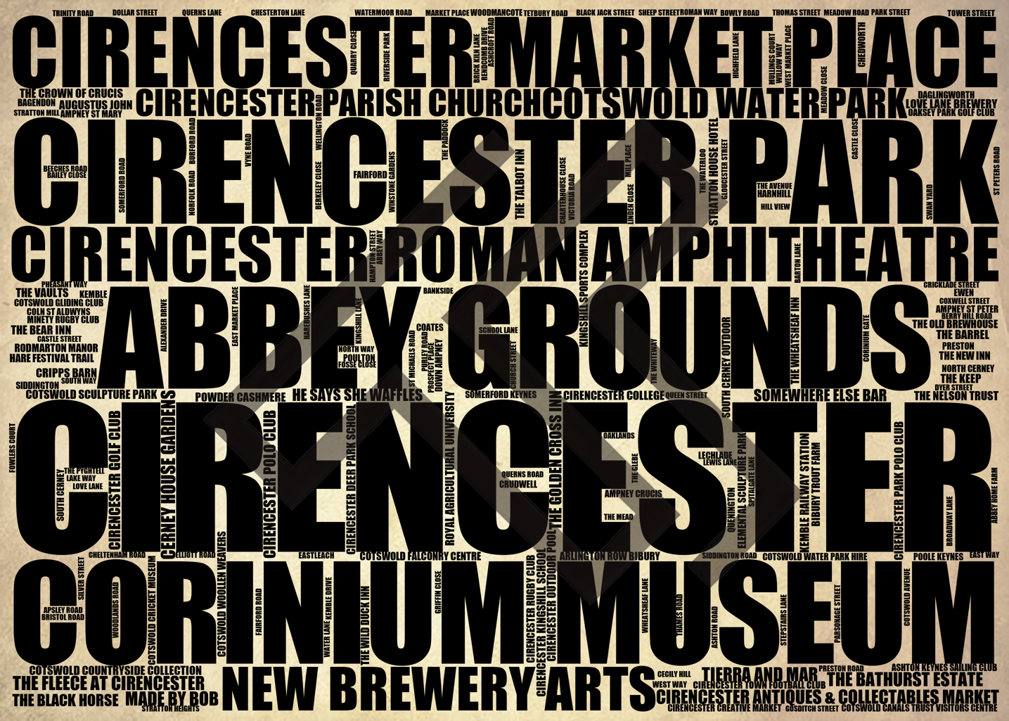 Cirencester - Premium Typographic Word Cloud Prints, Posters & Gifts