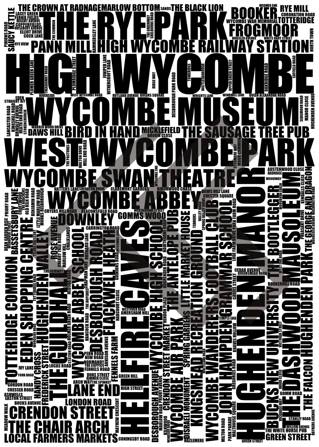 High Wycombe - Premium Typographic Word Cloud Prints, Posters & Gifts