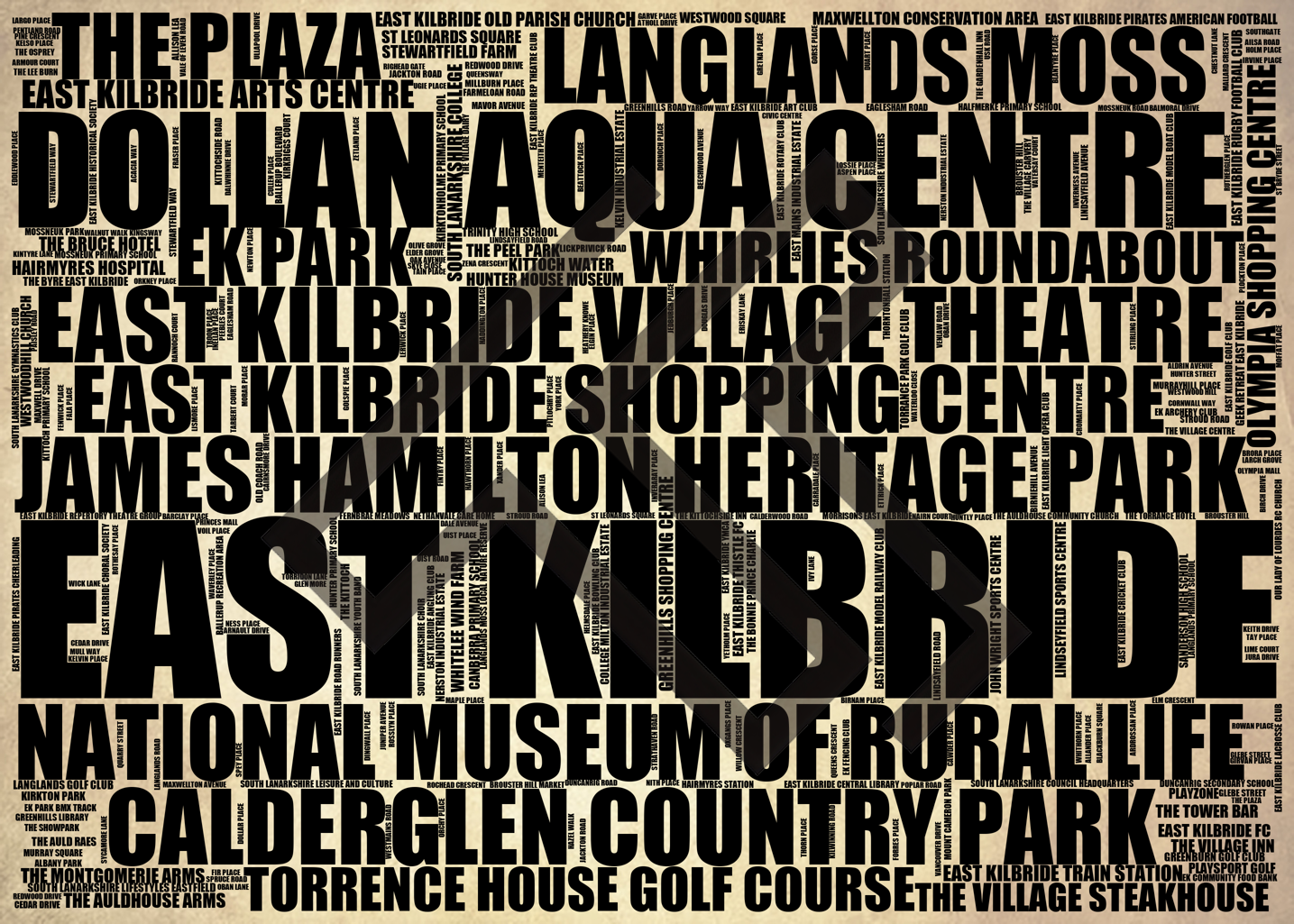 East Kilbride - Premium Typographic Word Cloud Prints, Posters & Gifts