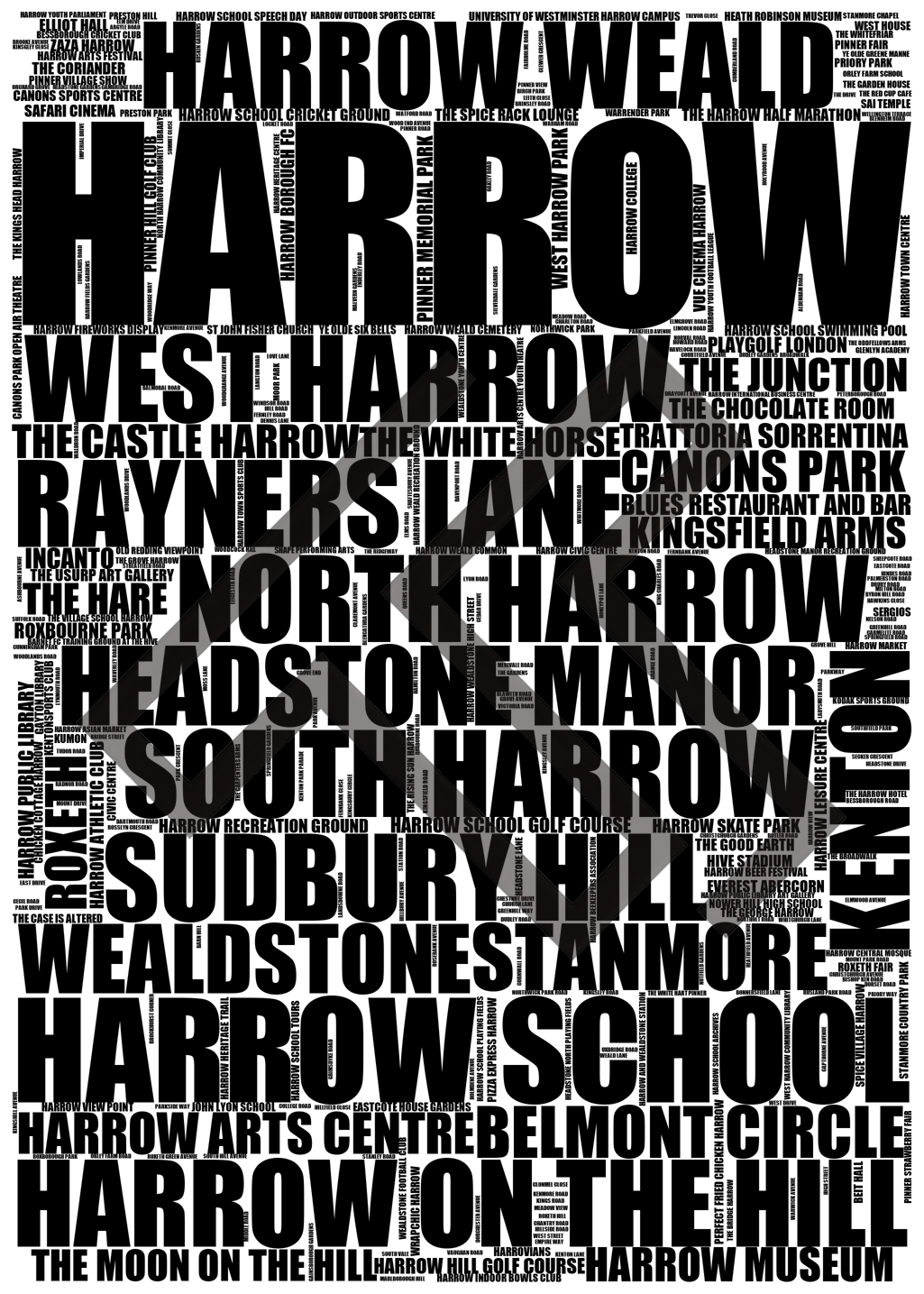 Harrow - Premium Typographic Word Cloud Prints, Posters & Gifts