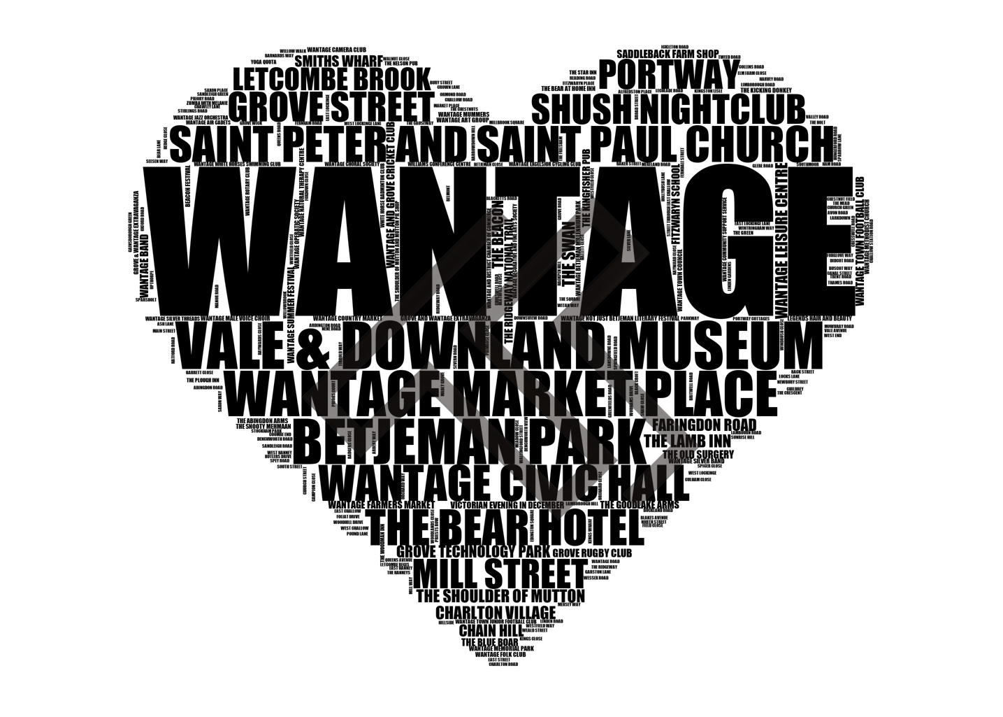 Wantage - Premium Typographic Word Cloud Prints, Posters & Gifts