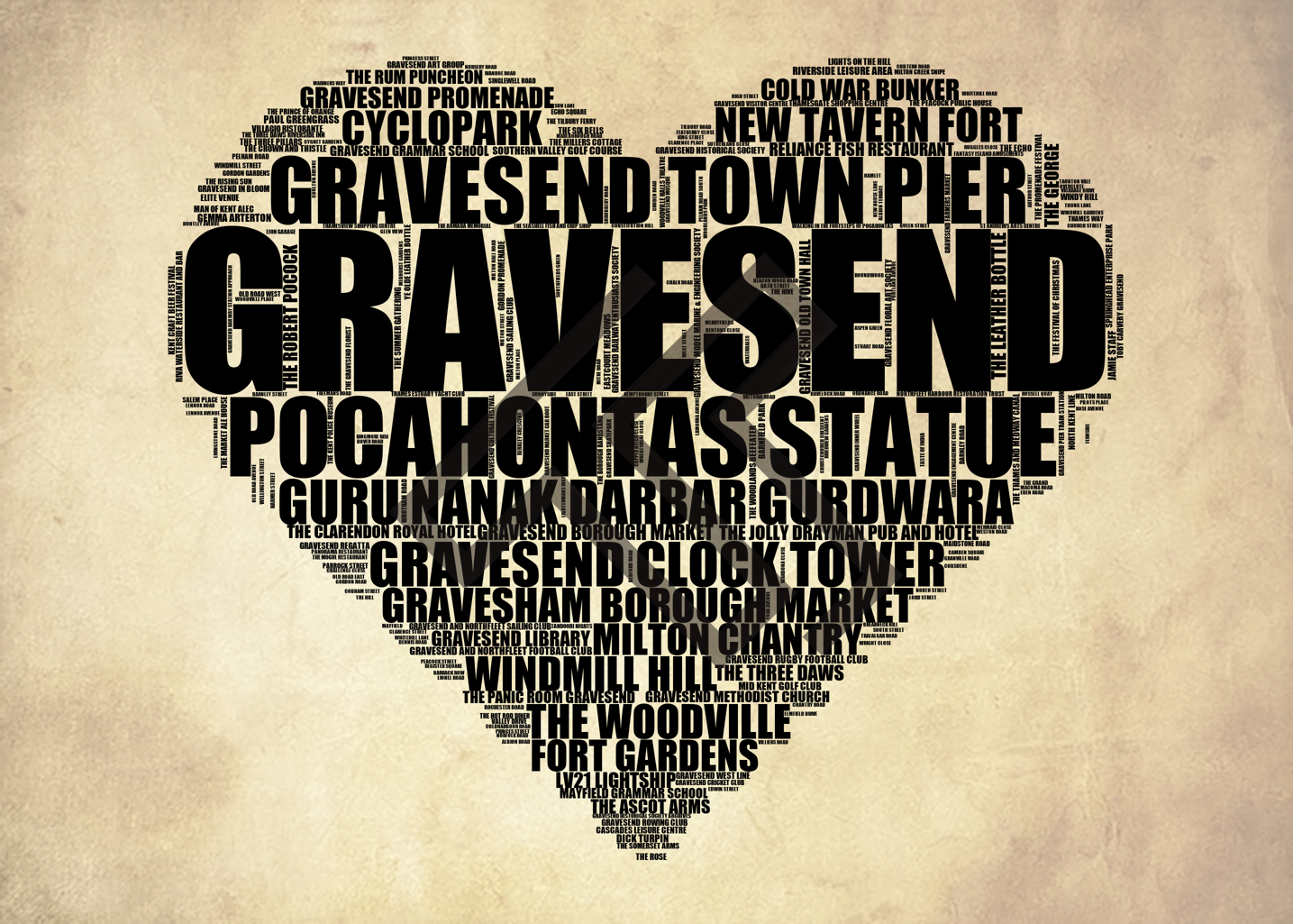 Gravesend - Premium Typographic Word Cloud Prints, Posters & Gifts