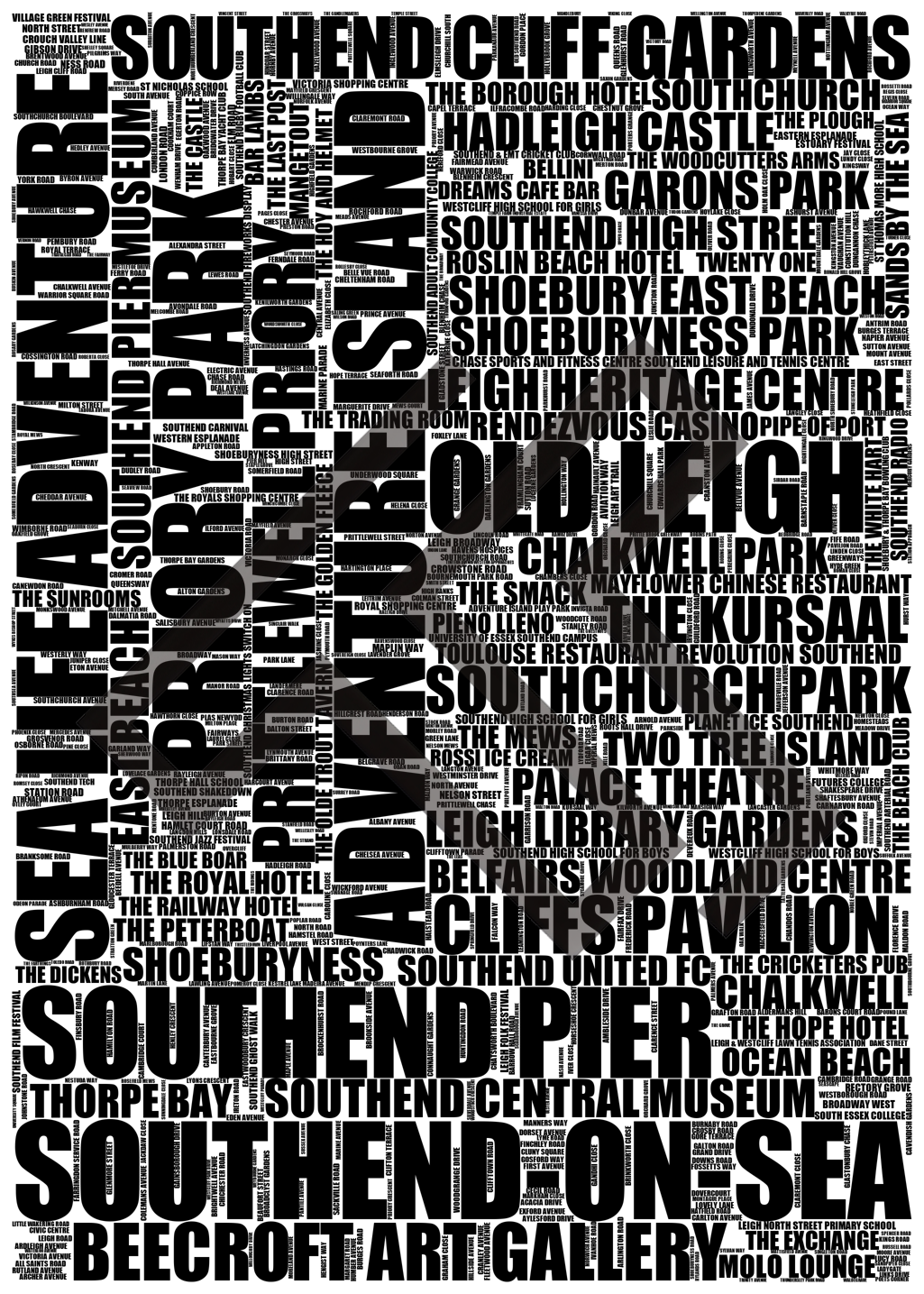 Southend-on-Sea - Premium Typographic Word Cloud Prints, Posters & Gifts