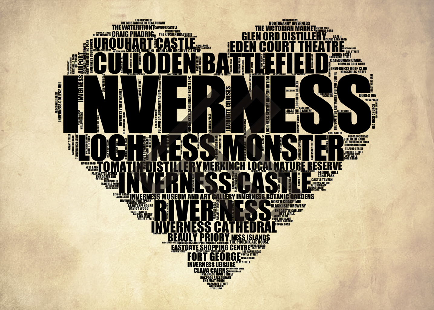 Inverness - Premium Typographic Word Cloud Prints, Posters & Gifts