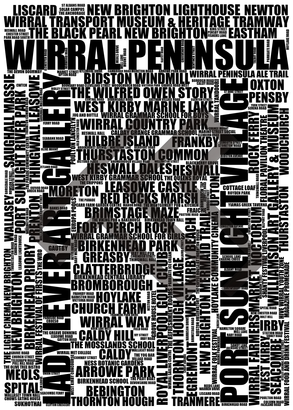 Wirral Peninsula - Premium Typographic Word Cloud Prints, Posters & Gifts