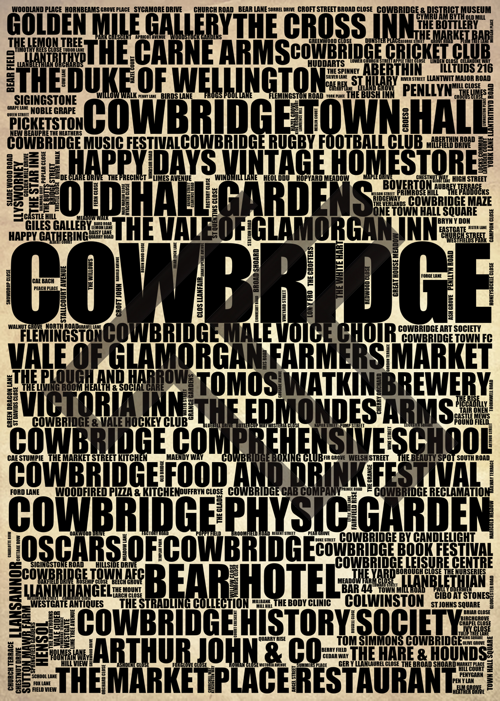 Cowbridge - Premium Typographic Word Cloud Prints, Posters & Gifts