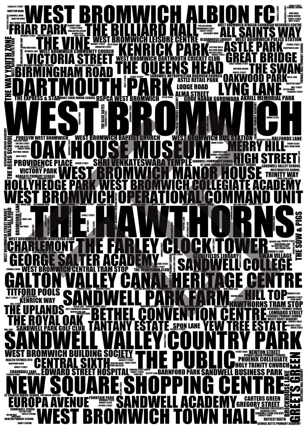 West Bromwich - Premium Typographic Word Cloud Prints, Posters & Gifts