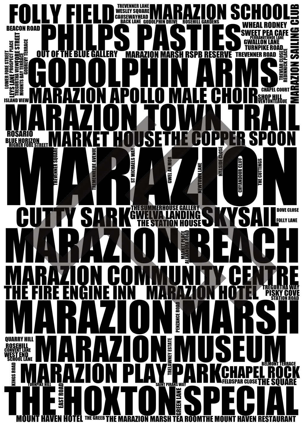 Marazion - Premium Typographic Word Cloud Prints, Posters & Gifts