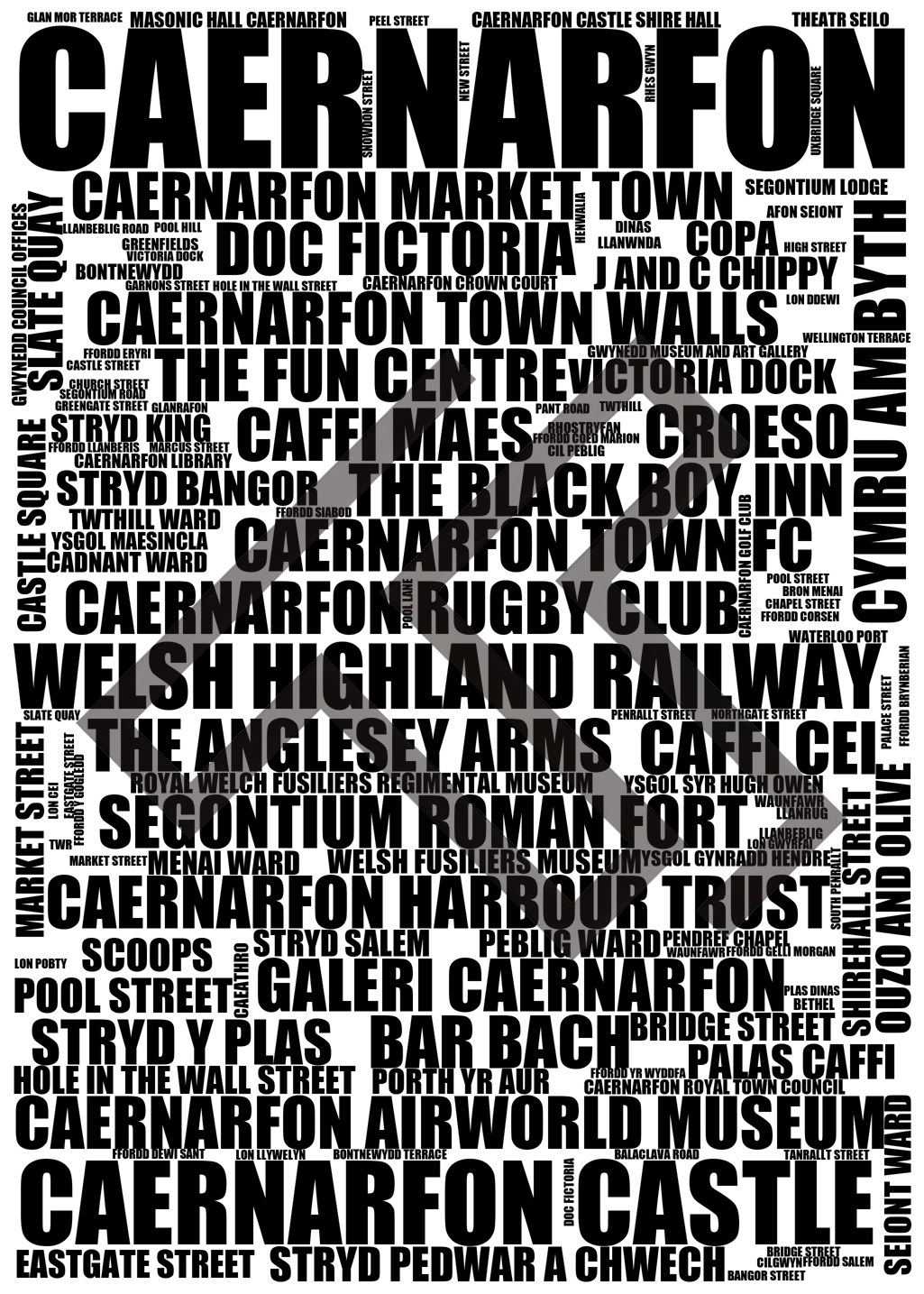 Caernarfon - Premium Typographic Word Cloud Prints, Posters & Gifts