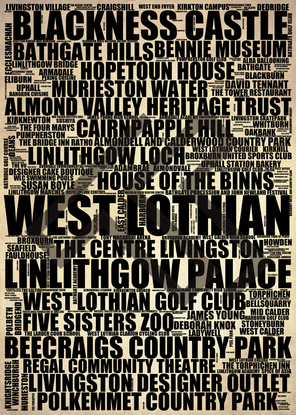 West Lothian - Premium Typographic Word Cloud Prints, Posters & Gifts