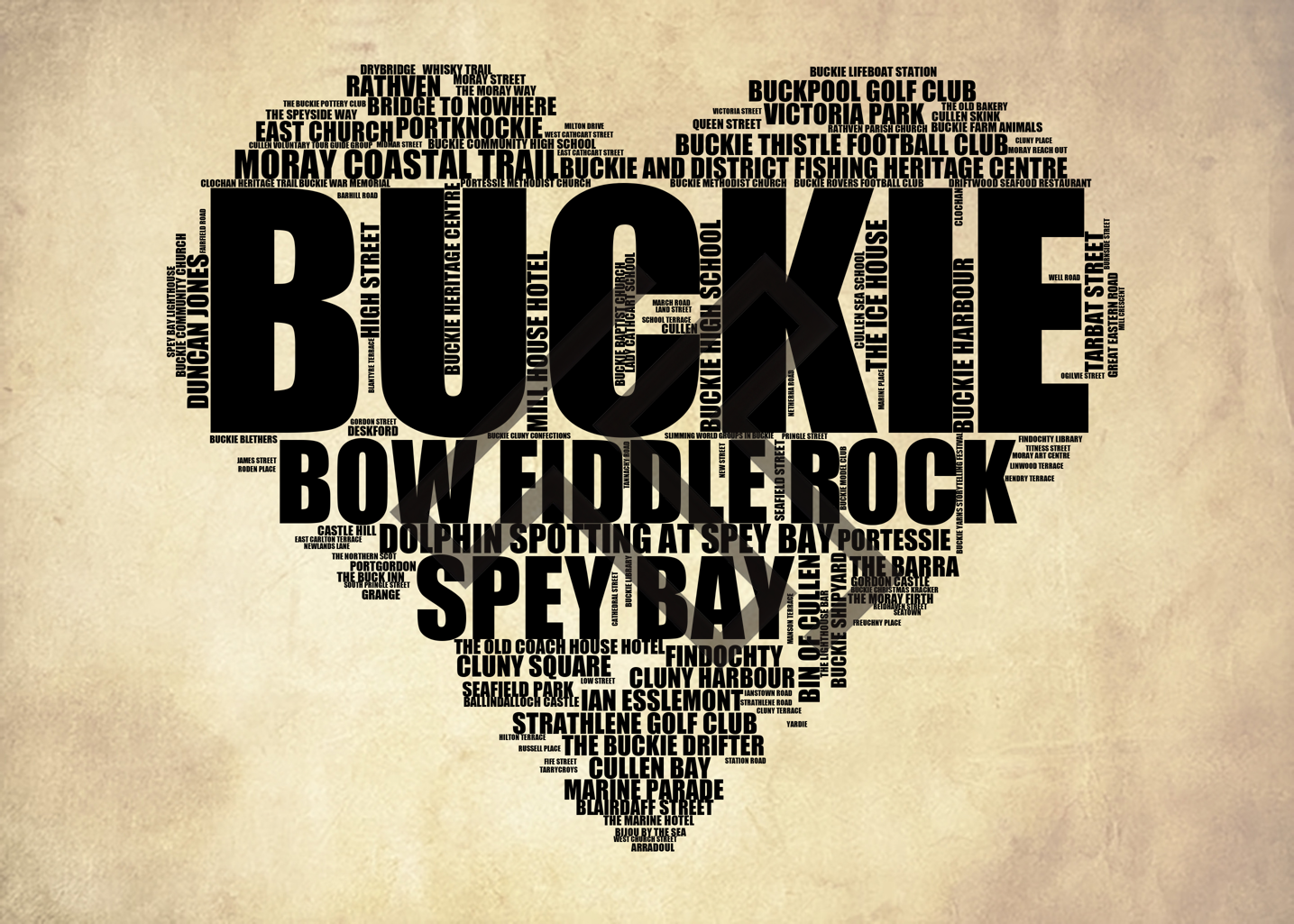 Buckie - Premium Typographic Word Cloud Prints, Posters & Gifts