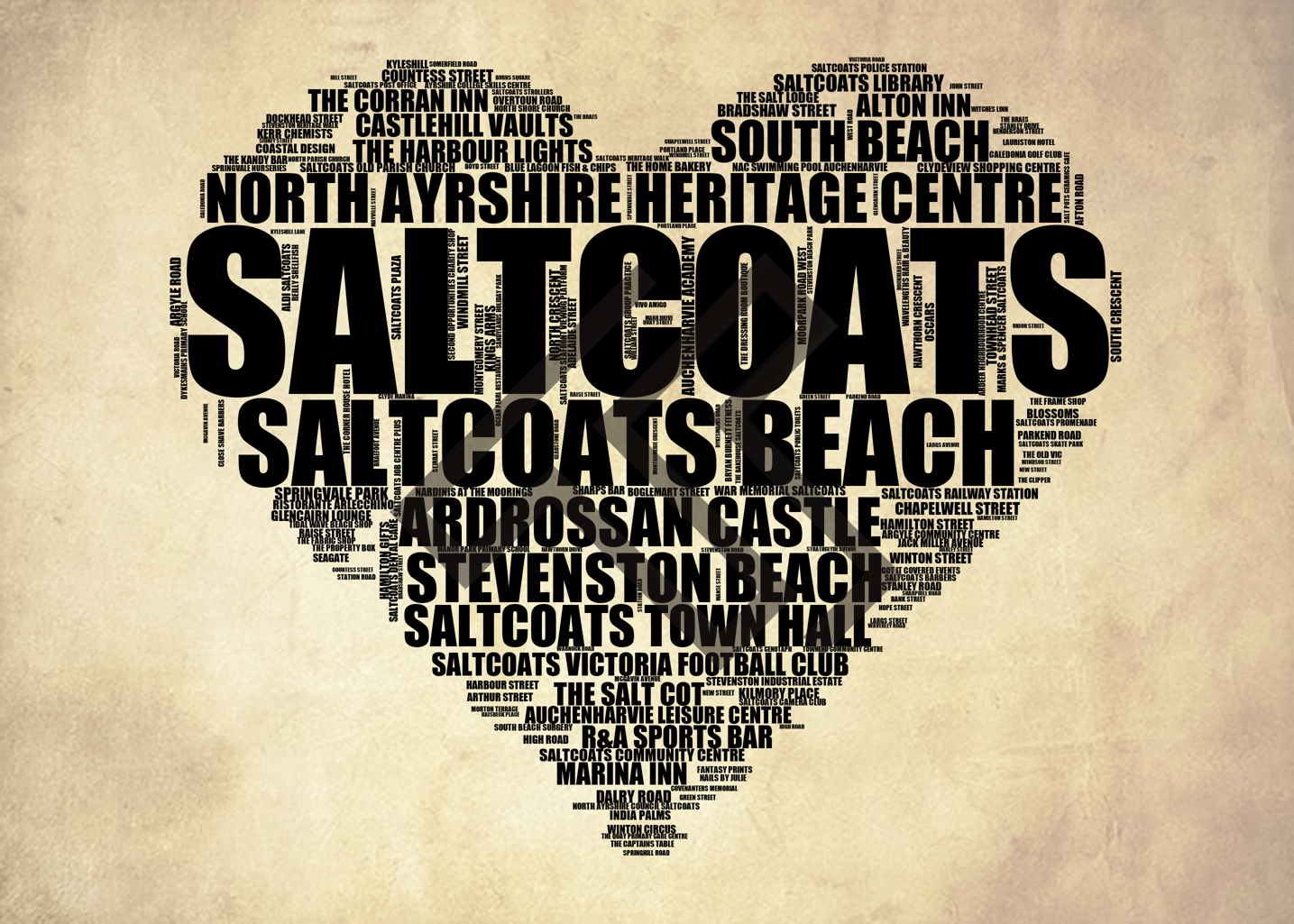 Saltcoats - Premium Typographic Word Cloud Prints, Posters & Gifts