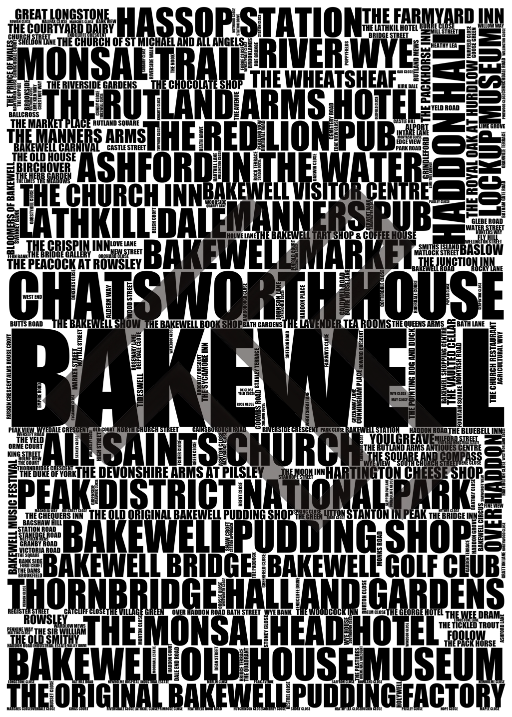 Bakewell - Premium Typographic Word Cloud Prints, Posters & Gifts