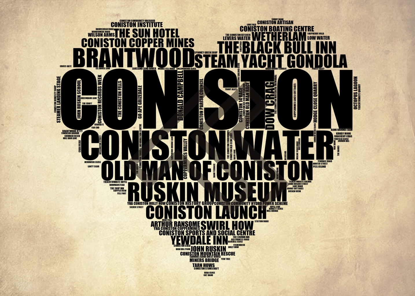 Coniston - Premium Typographic Word Cloud Prints, Posters & Gifts