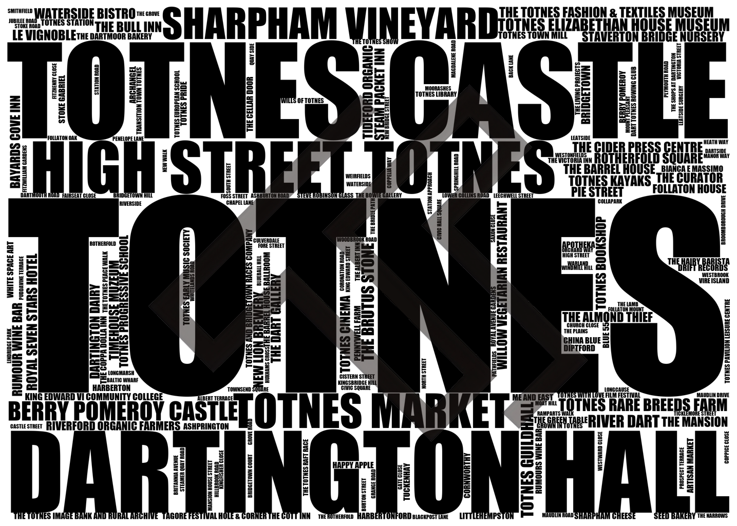 Totnes - Premium Typographic Word Cloud Prints, Posters & Gifts