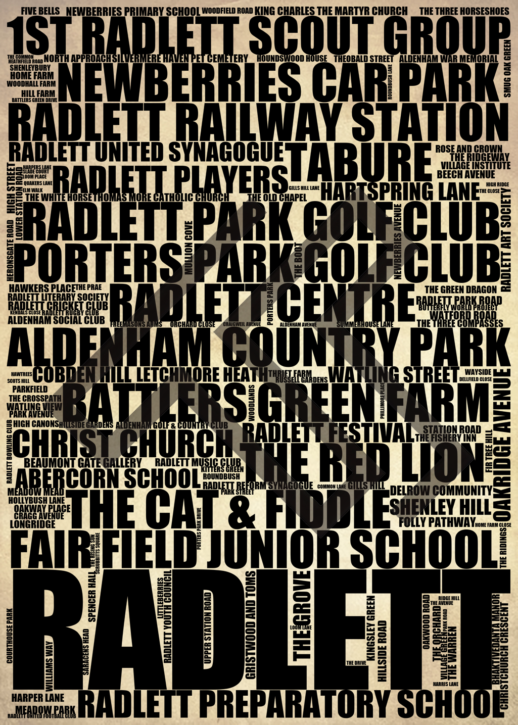 Radlett - Premium Typographic Word Cloud Prints, Posters & Gifts